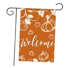 Fall Welcome Garden Flag 12x18 Inch Double Sided Burlap for Outside Pumpkin