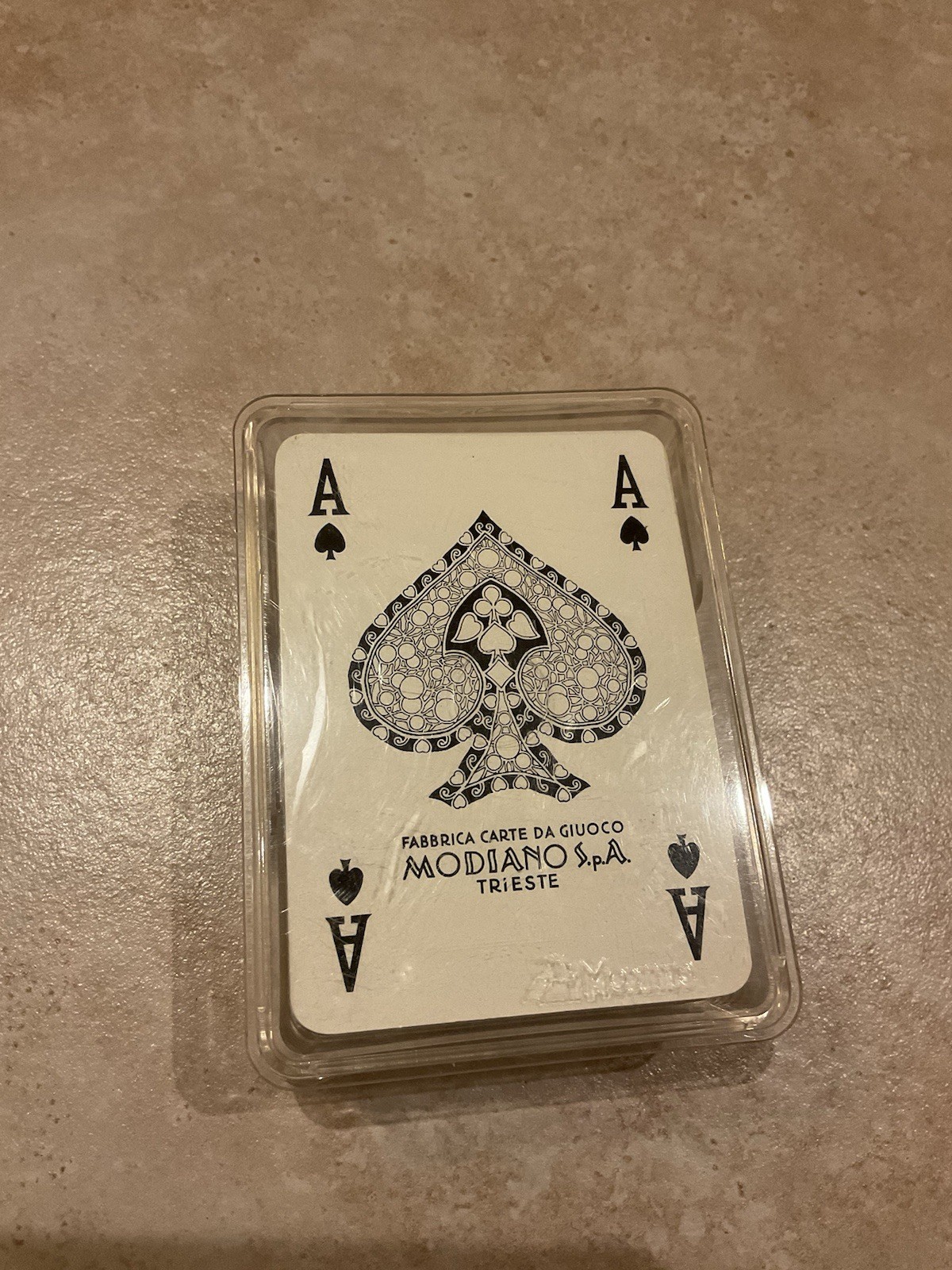 Vintage Modiano Italian Playing Card Deck Poker Black Gold Stripe Plastic Case