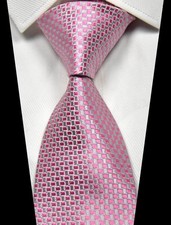New Classic Pattern Pink Silver Blue Woven Men's Skinny Silk Tie Necktie W:8cm