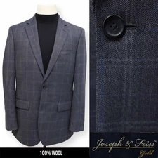 JOSEPH & FEISS GOLD mens blue WINDOWPANE wool sport coat suit jacket blazer 40 L