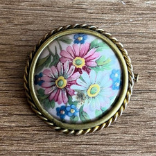 bijoux broche ancienne N768 fleur porcelaine