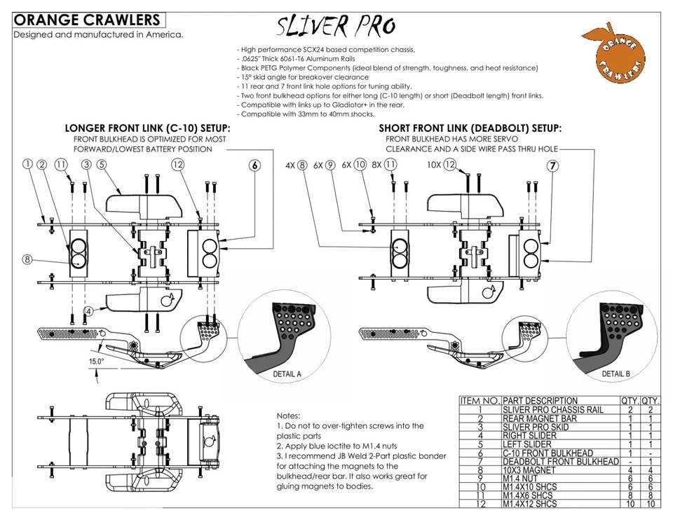 SCX24 comp chassis. 15 degree skid, adjustable link geometry, sliders and skid. - Image 2 of 4