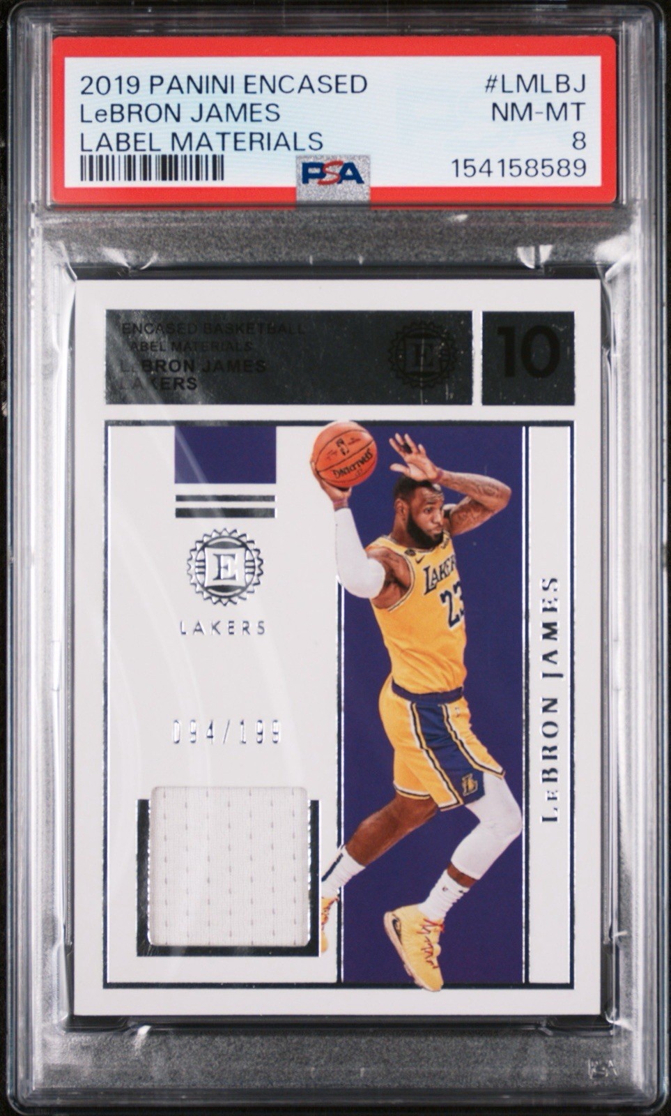 Panini 2019 Encased LeBron James Label Materials LM-LBJ /199 PSA 8