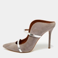 Malone Souliers Maureen Size 39 GreySilver Leather and Suede Mules