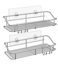 Image of Pair Of Stainless Steel No Drilling Shower Bathroom Kitchen Caddy Shelves