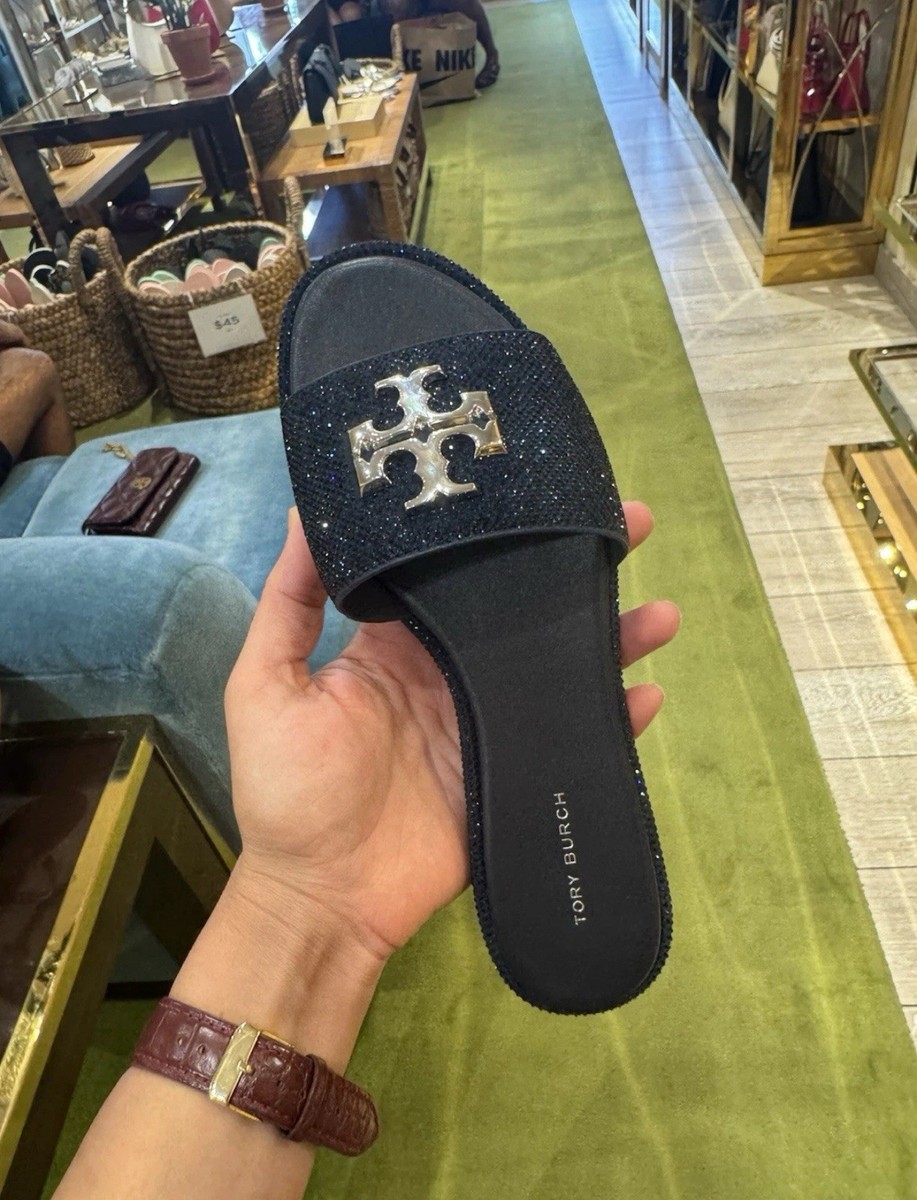 NEW Tory Burch Everly Slide Sandals navy blue Crystal Size 6 | eBay