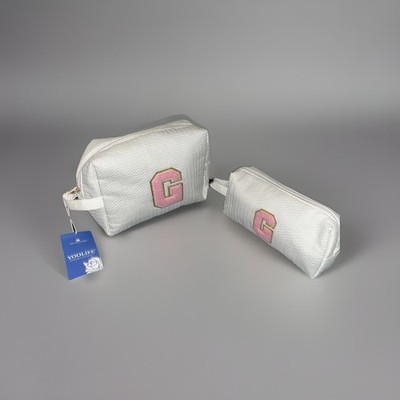 Yoolife Creme Pink Monogramed G Makeup Cosmetic Zip Travel Bag for Women NWT