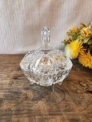 Vintage Crystal Candy Dish Footed Lidded Cut Glass Steeple Decorative Dish 5''