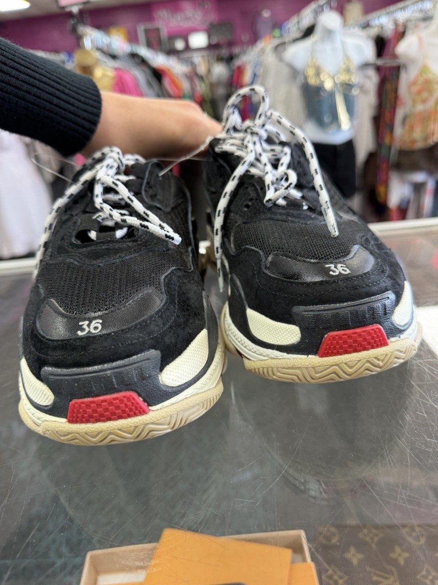 Balenciaga Triple S Sneakers In The Black White and Red Colorway