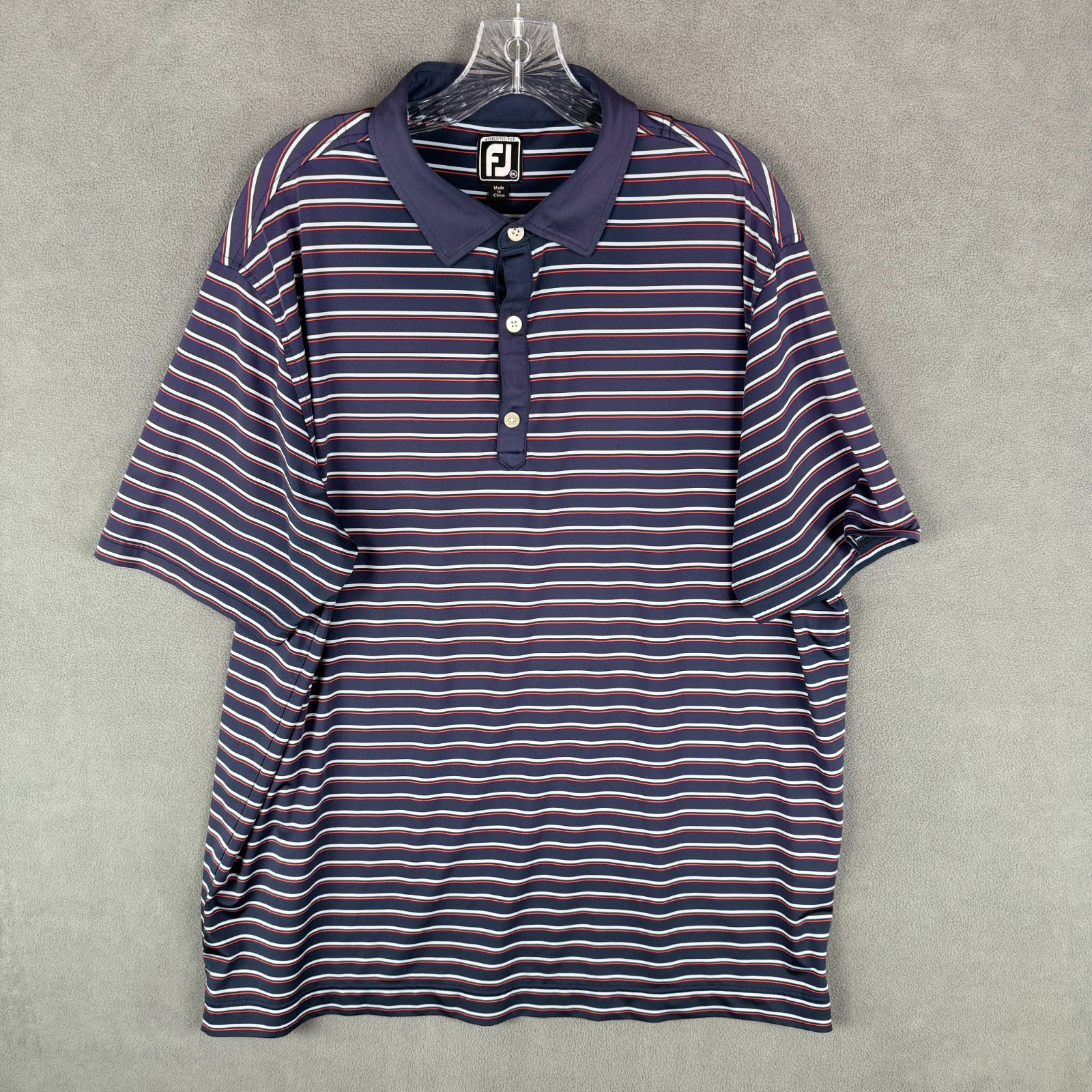 FOOTJOY FJ Mens Polo Shirt 2XL Golf Blue Striped Athletic Fit