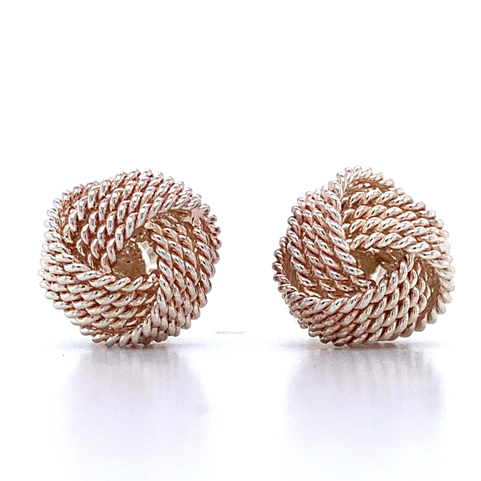 Tiffany & Co. Sterling Silver Rose Gold Tone Twist Rope Ball Knot Stud Earrings
