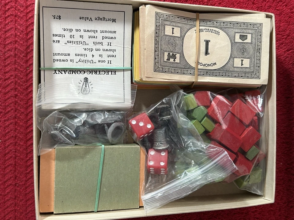 Juego Monopoly Parker Brothers 1936 vintage sin tablero casas de madera hoteles extras Foto 2 de 4