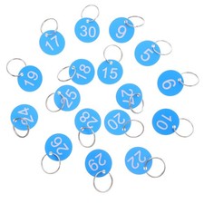 30Pcs Reusable Number Tags ABS Iron Round Key Labels Sky Blue for Categorizing