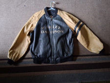 Harley-Davidson Black & Tan Leather Zip-Up Jacket with Tan Sleeves.