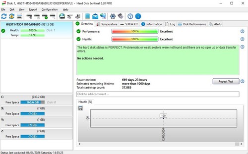 HGST Travelstar 1TB HTS541010A9E680 5.4K SATA 2.5" Laptop Festplatte 100% Health