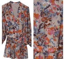 Just Fab Dress Mini Cottagecore Fairy Floral V-Neck Covered Buttons & Belt Sz M