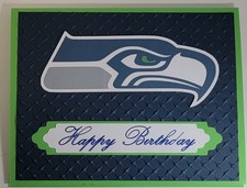 Handcrafted Greeting Card - Seattle Seahawks Logo - Happy Birthday - Green/Blue