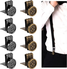 , 8 Pack Black Metal Suspenders No Sew Buttons Movable End Brace Clips for Jeans