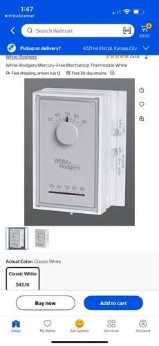 White-Rodgers 1E56n-444 Standard Mechanical Thermostats, 1 H, 1 C, Hardwired,
