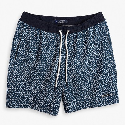 Ben Sherman Swim Trunks Mens Medium Blue Floral Lined Shorts Drawstring