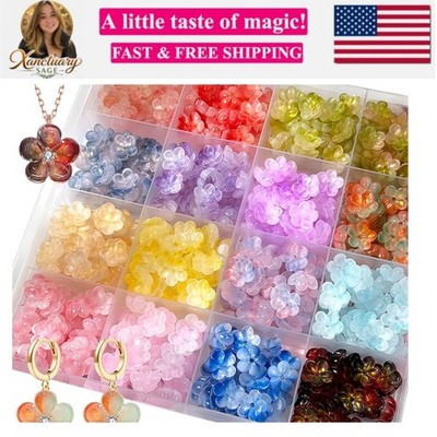 50PCS Colorful Flower Beads Charm Bulk for Jewelry Making Cute Floral Charms ...