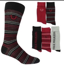 True Religion 5 Pack Crew Socks Strips  Solid Multicolor Size 10-13 New 