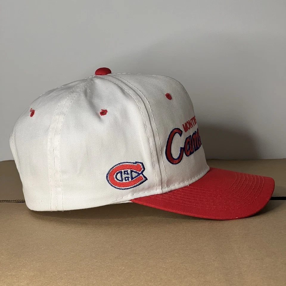 Vintage Montreal Canadiens Hat Cap Snapback Script Sports Specialties NHL 90s Foto 2 de 4