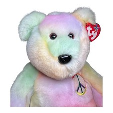 Ty Beanie Buddy Peace Bear Beanbag Plush Toy Tie Dye Pastel w/ Tags Vtg 1999 14"