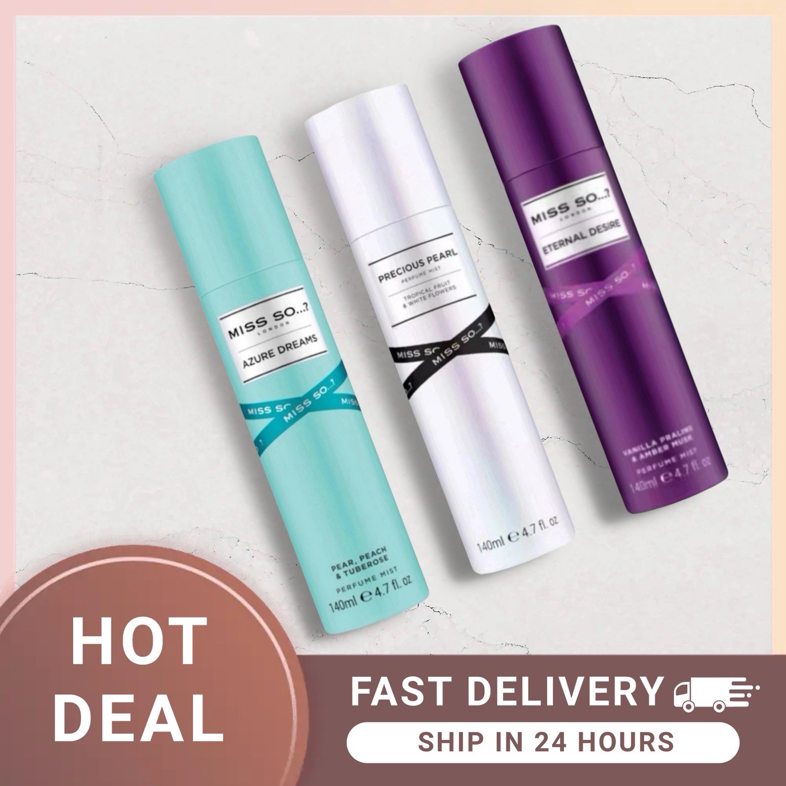 Miss So...? PRECIOUS PEARL ,  ETERNAL DESIRE, AZURE  DREAM  Trio Fragrance Mist