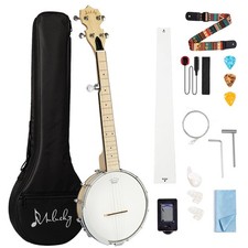 5 String Banjo Mini - Mulucky 26 Inch Travel Banjo Maple, Closed Solid Back B...