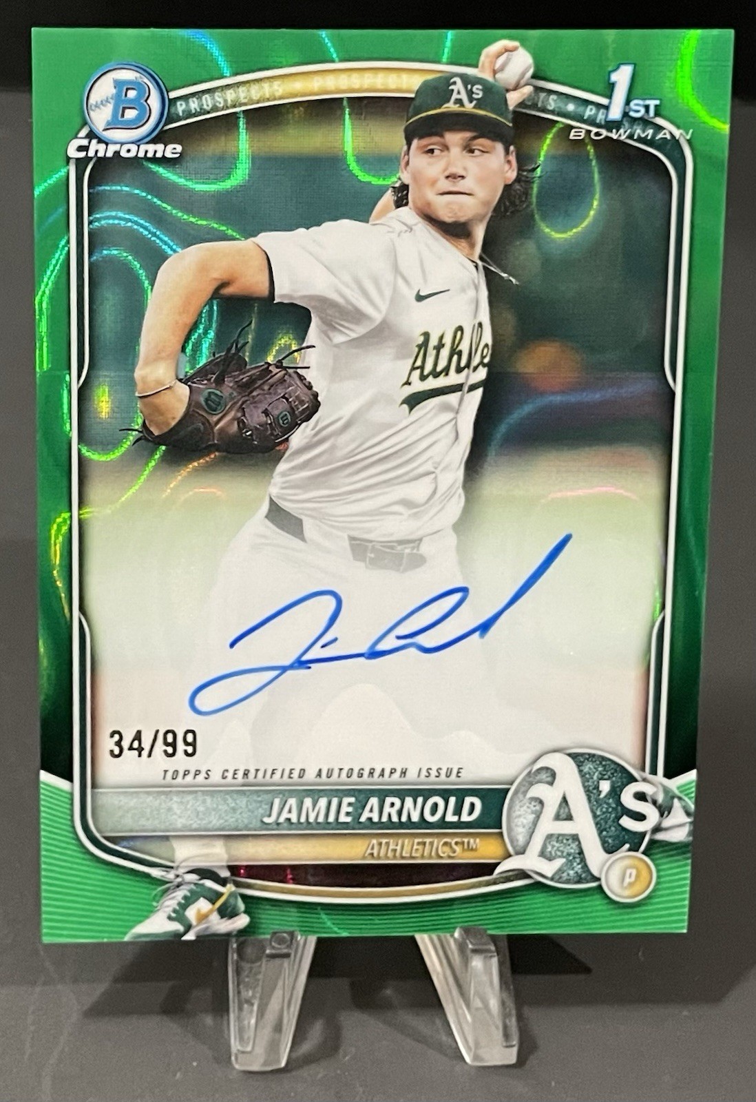 2025 Bowman Chrome Draft Jamie Arnold 1st Prospect Autograph Green Lava /99 A’s