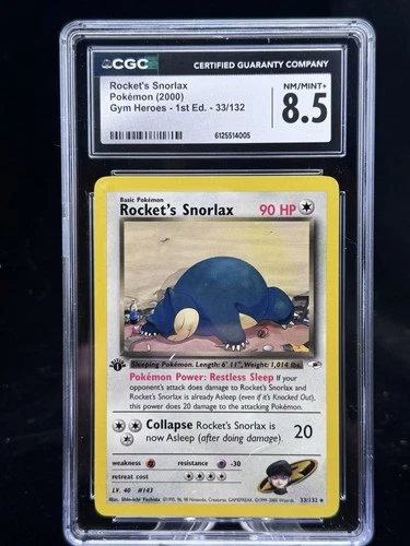 Rocket’s Snorlax #33 1st Edition Gym Heroes 2000 Pokemon CGC 8.5 💤
