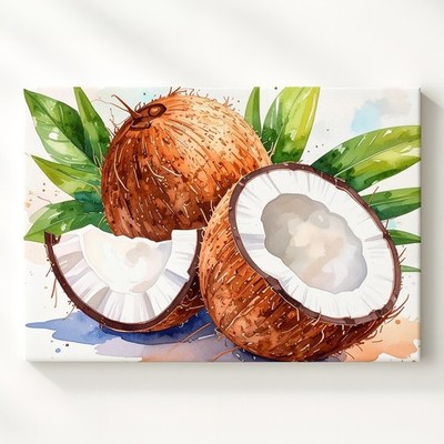 Tropical Coconut Canvaswatercolor Island Fruit Wall Art