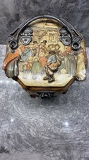 Rare 1960s Vintage Handmade Decoupage Wooden Box Purse With Metal Handle Hexagon