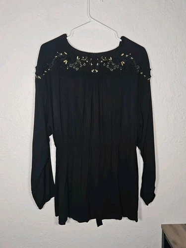 torrid long sleeve cinch waist with tie cardigan black embroidered size 1 - Picture 5 of 6