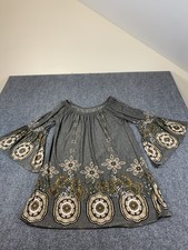Womens Hippie Boho Sunflower Floral Top Flare Sleeve Size M Made In USA