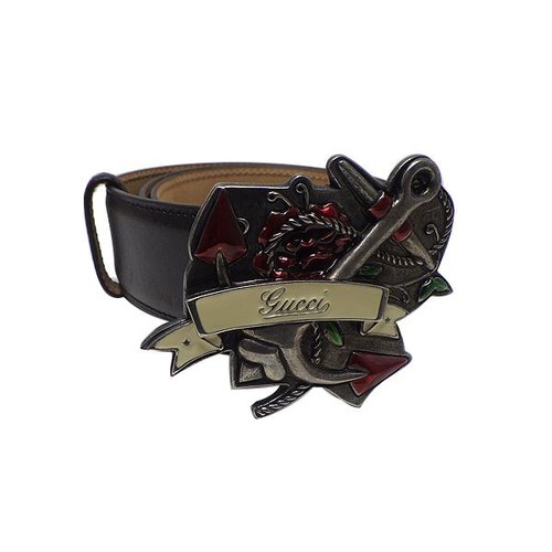 Used GUCCI Gucci belt leather brown rose anchor used defective pawnshop listing