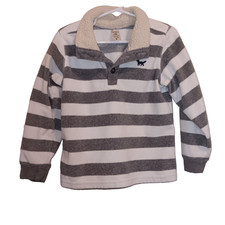 CARTER'S BRAND Boy's Grey  White Striped Fleece Pullover Qtr Buttons - 4T