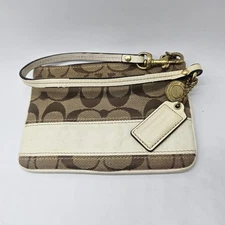 Coach Signature Stripe 40028 Wristlet Pouch Small Clutch White