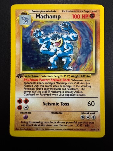 Pokemon TCG Machamp 8/102 Base Set Holo Rare 1st Edition 1999 English Vintage NM