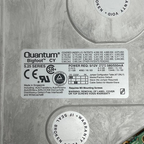 Quantum Bigfoot CY 2.1 GB 5.25" HDD 3600 RPM 128 KB Hard Drive CY21A011 Faulty - Picture 7 of 12