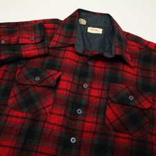 Vintage Arrow Shirt Men Extra Large Red Green Flannel Wool Flap Pockets 1960's