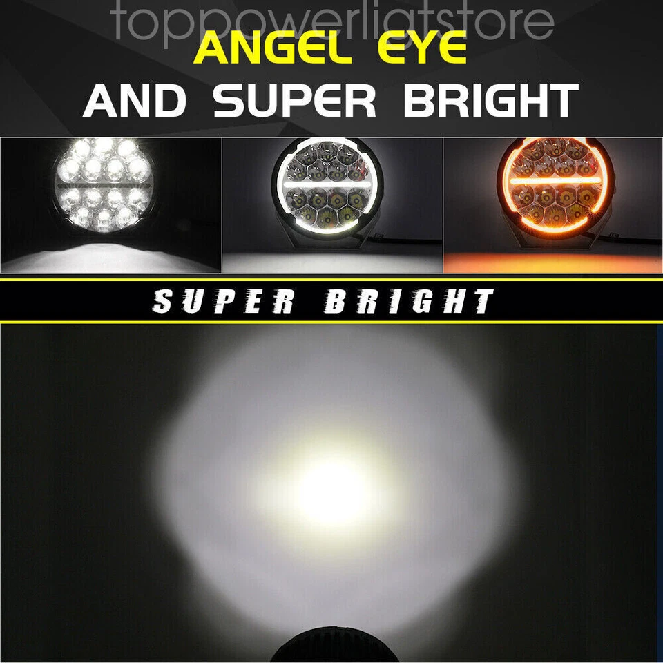 7"/9" LED Work Light Bar Round Driving Fog Lamp Spotlight Halo DRL Truck Offroad - Image 2 of 4