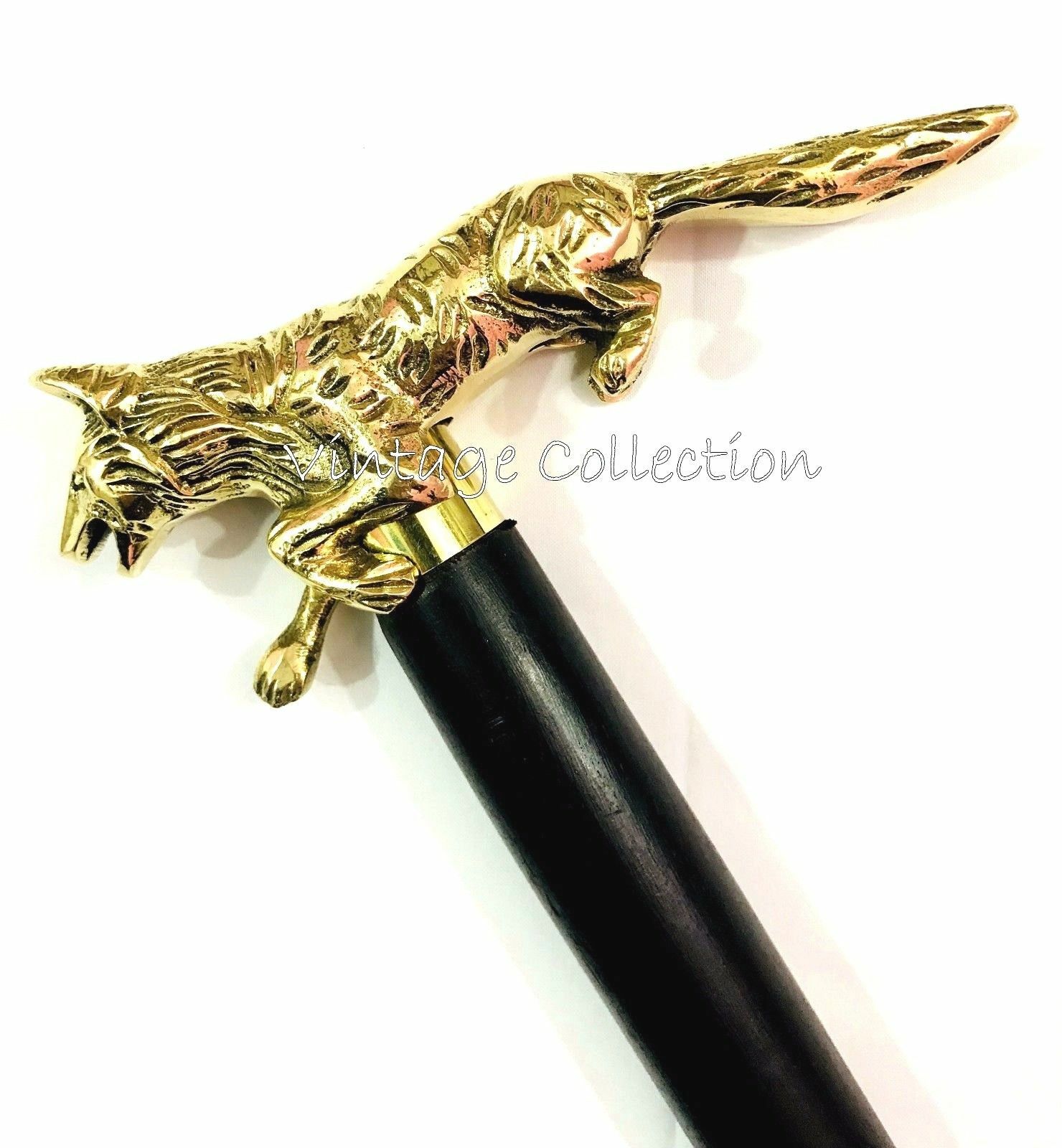 Solid Brass Designer Fox Head Handle Walking Stic… - image 5