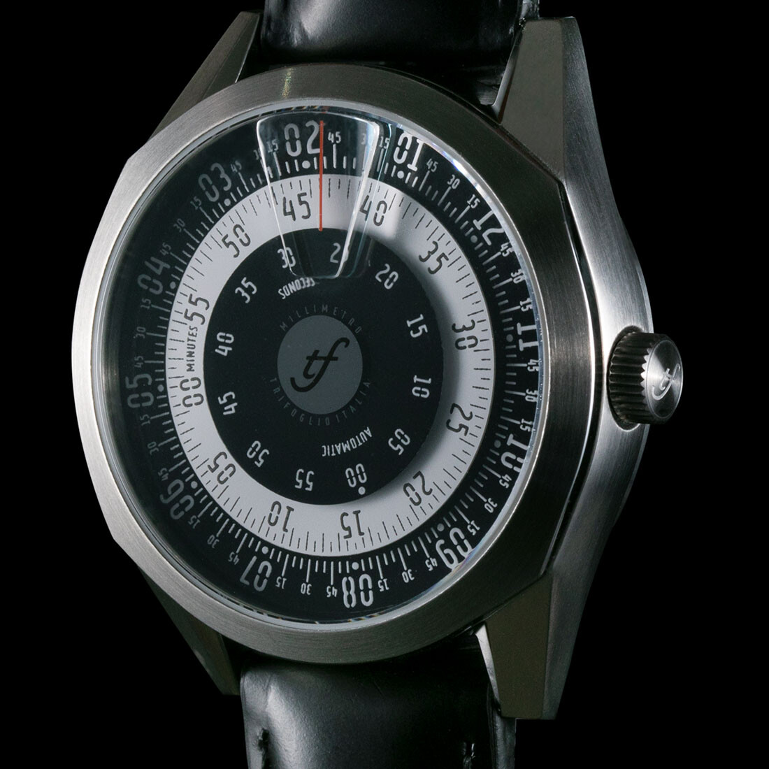 Montre Trifoglio Italia Millimetro Automatique - Cadran Blanc, Boîtier Acier, Bracelet Cuir Marron
