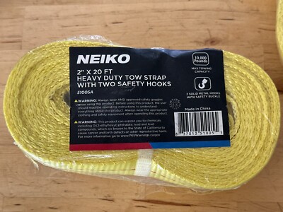 Neiko 51005A Heavy-Duty Tow Strap with Hooks, 2'' by 20 Feet, Woven Polyester