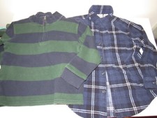 2 Little Boys Size 5-6 LL Bean Plaid Blue Flannel Fleece Shirt Chaps Tops Lot