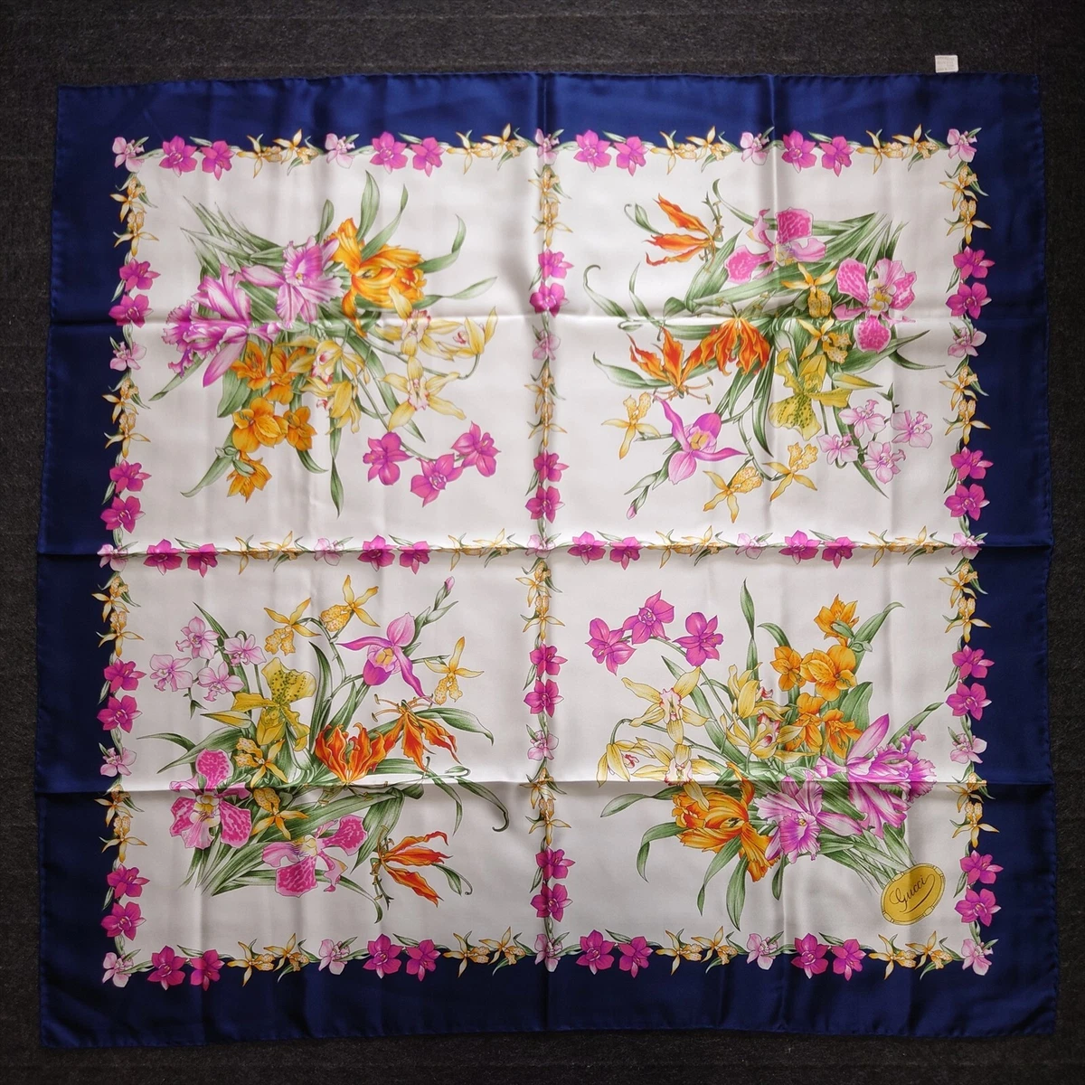 Gucci scarf Silk Scarf GUCCI floral flower bandana bandanna Navy