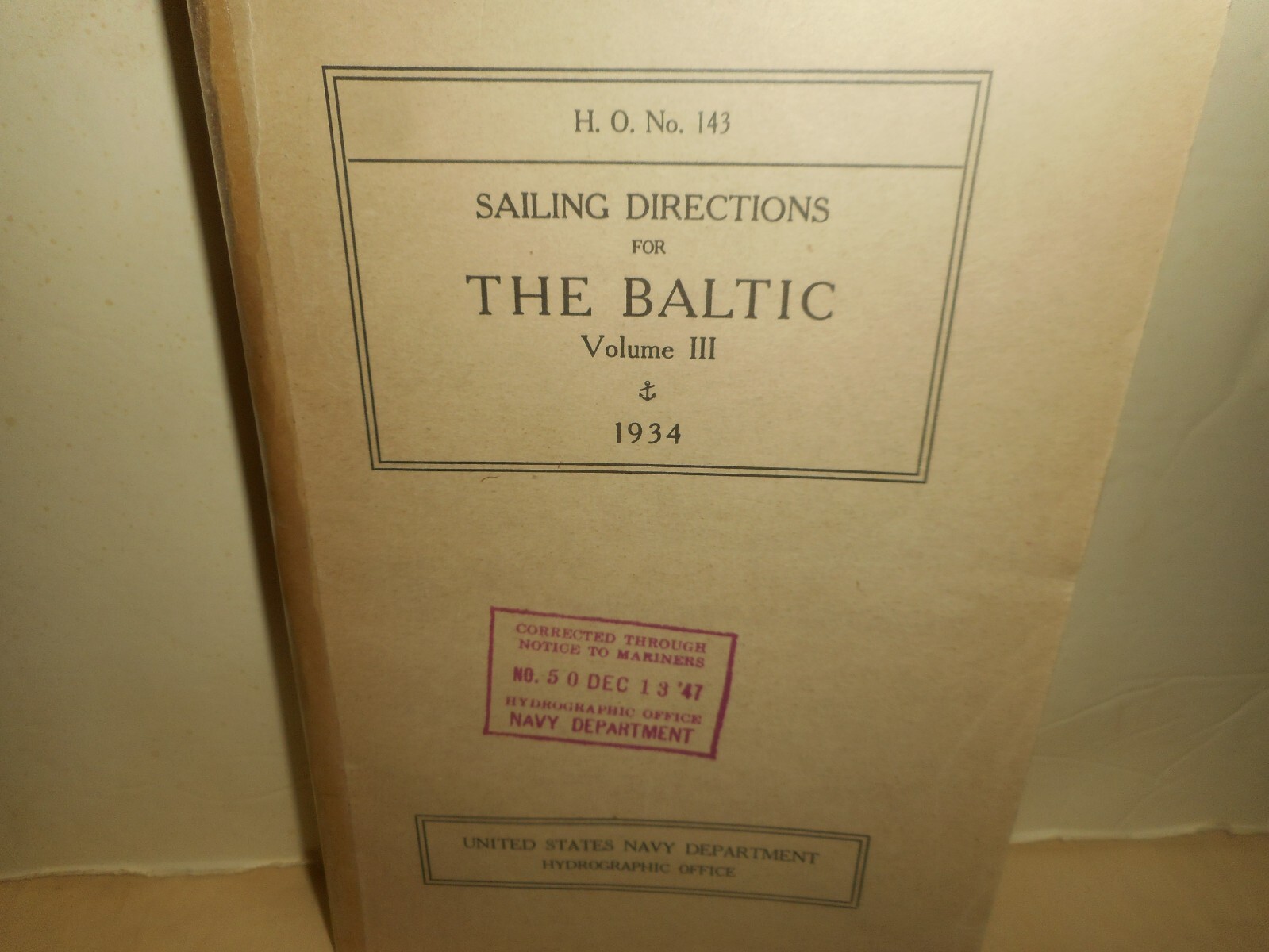 SAILING DIRECTIONS for the BALTIC Vol. 3 U.S. NAVY Hydrographic Office 1934 Book
