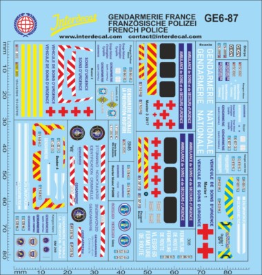 Décalcomanies Gendarmerie 04 - Échelle 1/87 (HO) - Marque INTERDECAL - 115x82mm - Neuf